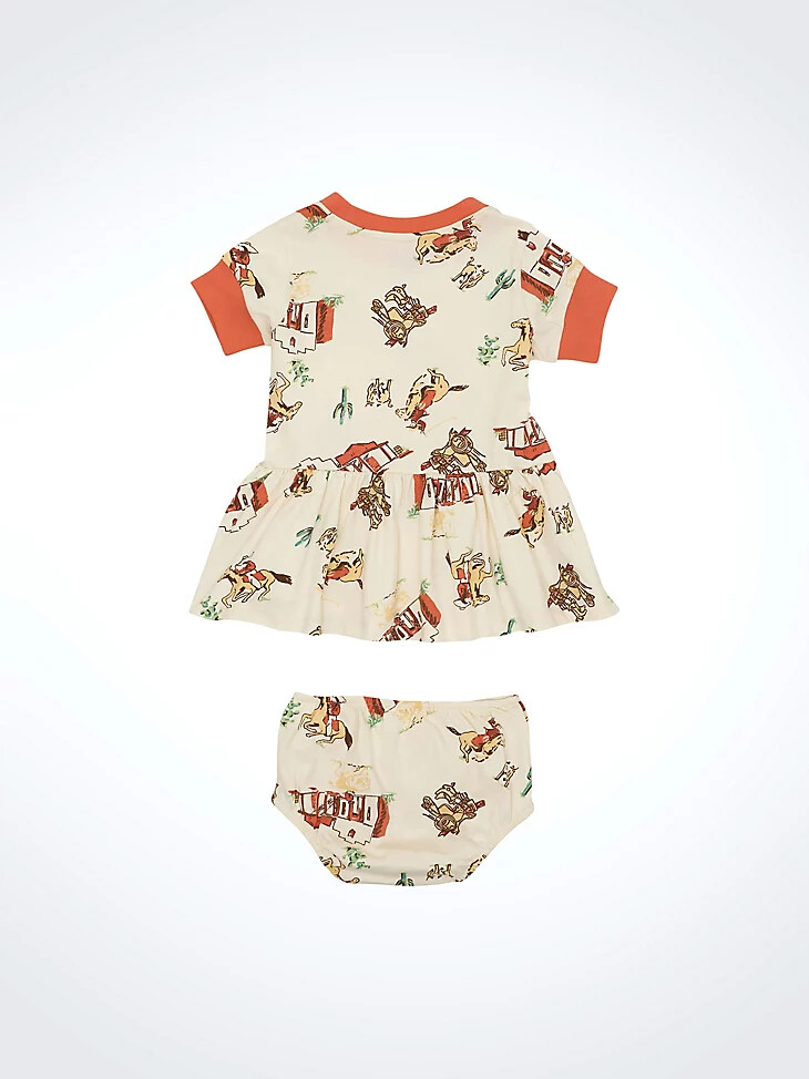 weißes kleid mit westernprint und tiefer taille für kleine mädchen