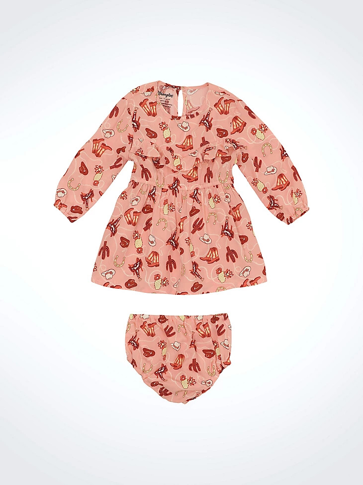 rosa rüschenkleid mit print für kleine mädchen