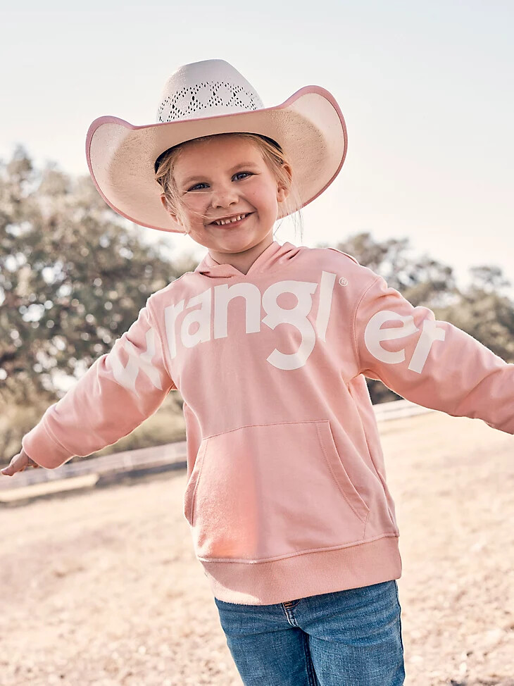 mädchen-hoodie von wrangler mit auffälligem logo pink