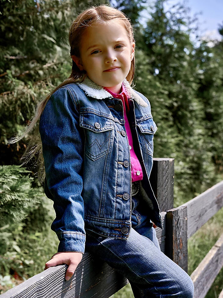 mädchen-denim-truckerjacke mit sherpa-futter blau