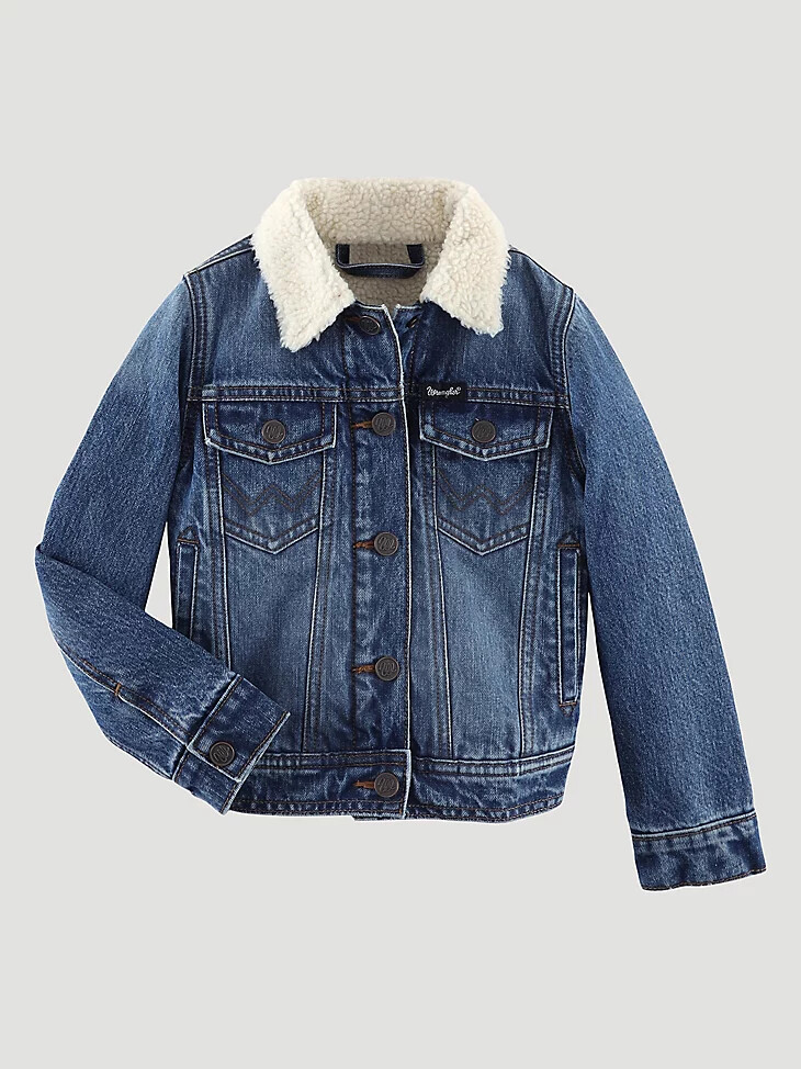 mädchen-denim-truckerjacke mit sherpa-futter blau