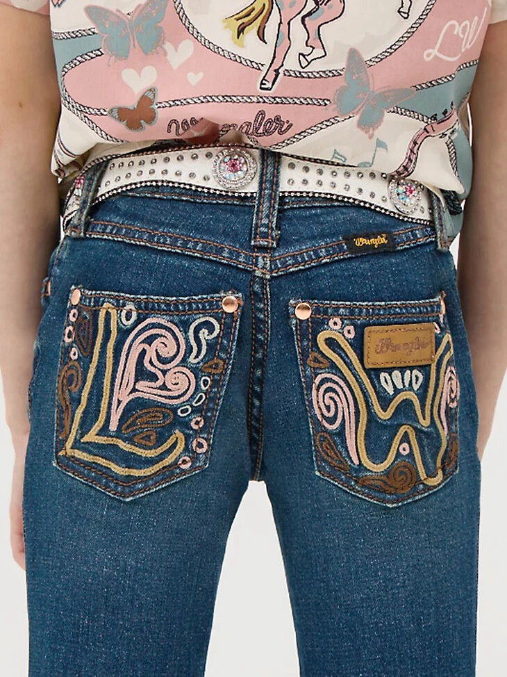 mädchen-schlaghosen von wrangler x lainey wilson mit stickerei boho-waschung