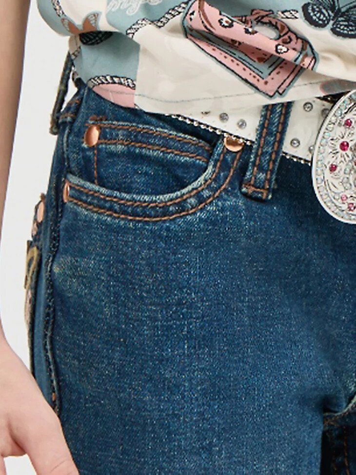 mädchen-schlaghosen von wrangler x lainey wilson mit stickerei boho-waschung