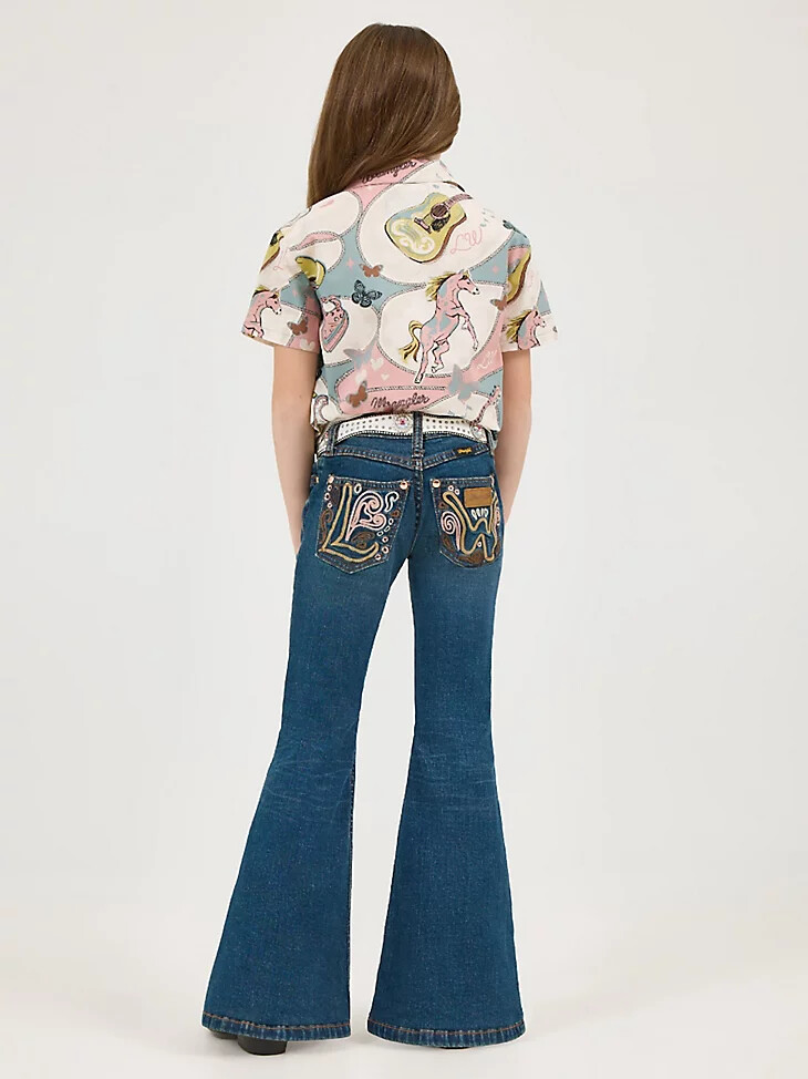 mädchen-schlaghosen von wrangler x lainey wilson mit stickerei boho-waschung