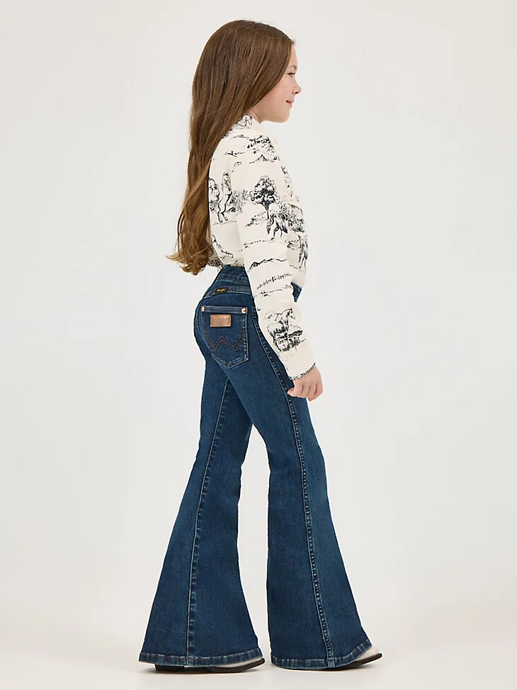 wrangler x lainey wilson schlaghosen für mädchen dunkelblaue denim-waschung