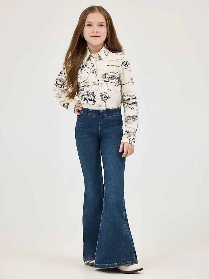 wrangler x lainey wilson schlaghosen für mädchen dunkelblaue denim-waschung
