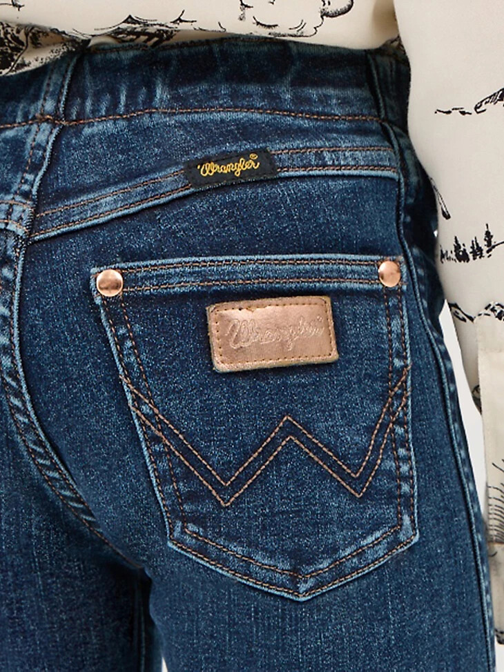 wrangler x lainey wilson schlaghosen für mädchen dunkelblaue denim-waschung