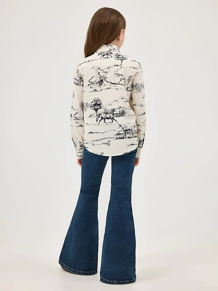 wrangler x lainey wilson schlaghosen für mädchen dunkelblaue denim-waschung