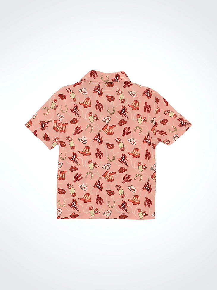 mädchen-camp-shirt mit westernprint rosa