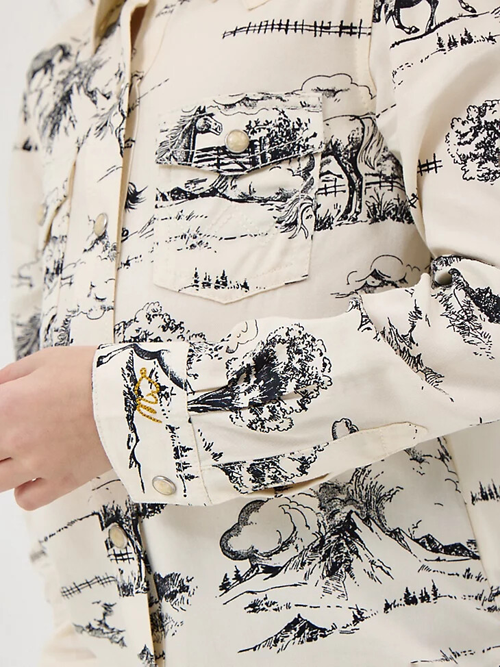 mädchenhemd wrangler x lainey wilson country toile western-druckknopfleiste landschaftsdruck