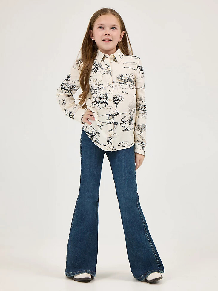 mädchenhemd wrangler x lainey wilson country toile western-druckknopfleiste landschaftsdruck