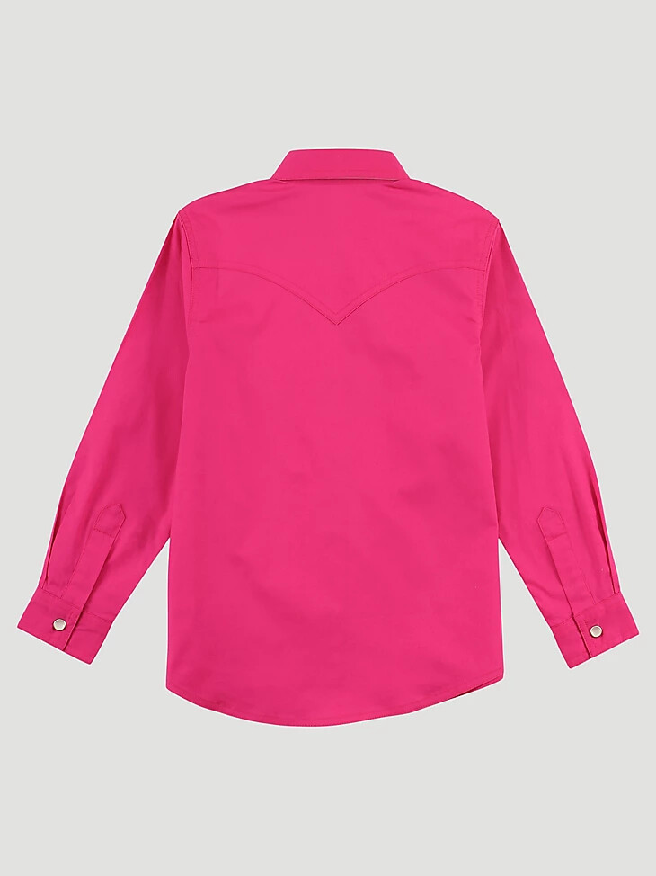 mädchen langarm-westernhemd mit druckknöpfen einfarbig rosa
