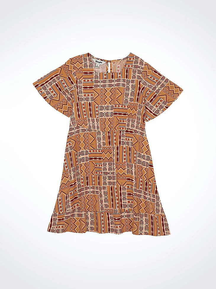 mädchenkleid mit rüschenärmeln im südwest-stil gold