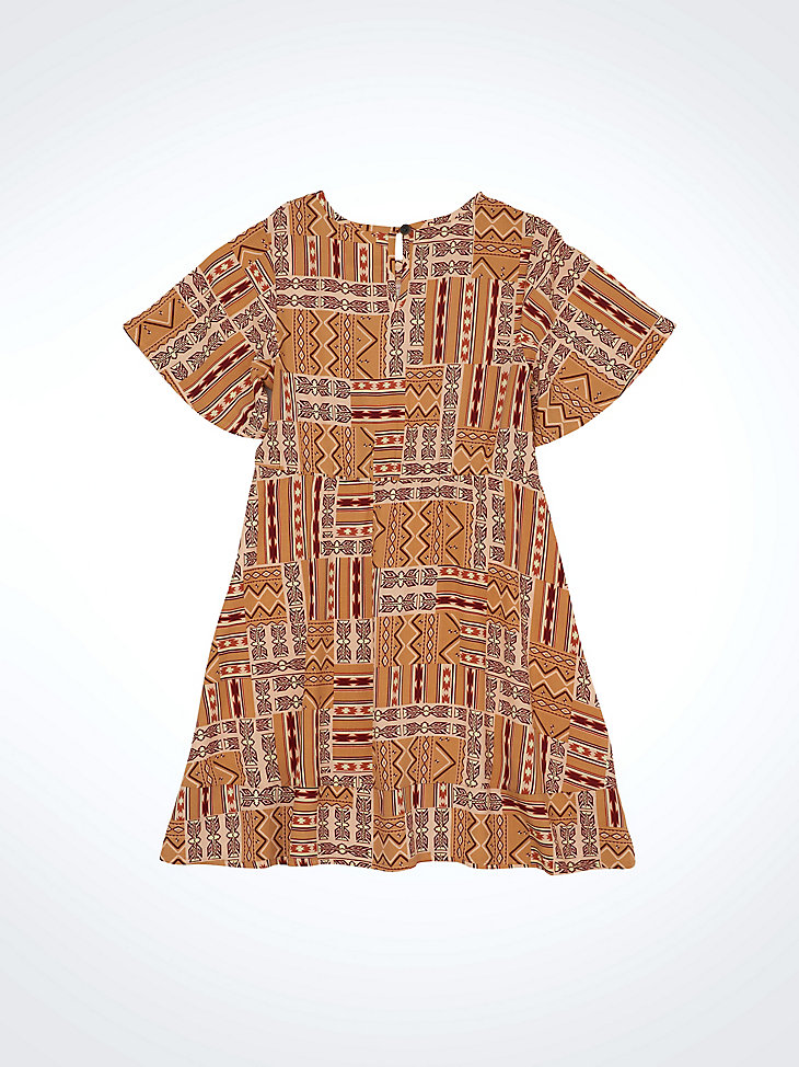 mädchenkleid mit rüschenärmeln im südwest-stil gold