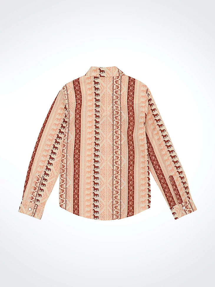 mädchen langarmshirt mit geometrischem western-print und druckknöpfen rosa