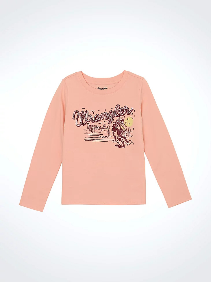 mädchen langarm-t-shirt mit cowgirl-motiv rosa