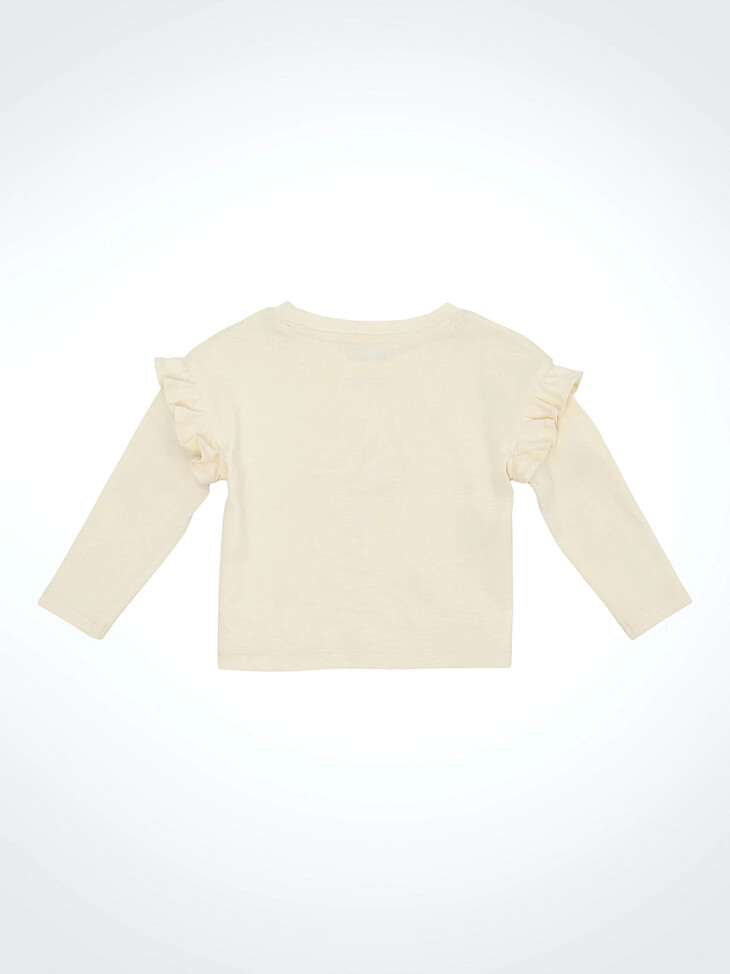 langarm-t-shirt mit rüschen an den schultern und grafikprint für kleine mädchen weiß