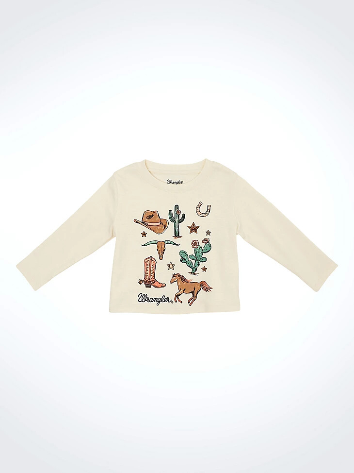 langarmshirt mit western-motiv für kleine mädchen weiß