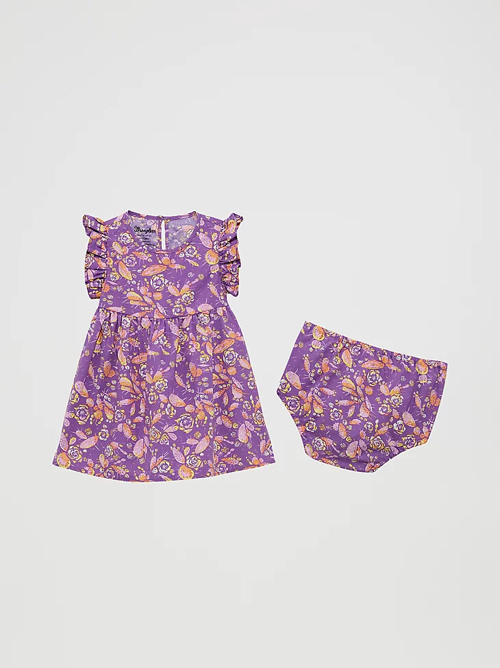 kleidchen mit rüschenärmeln und print für kleine mädchen lila kakteen