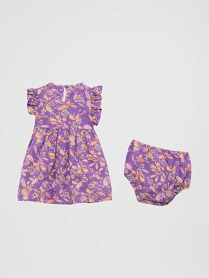 kleidchen mit rüschenärmeln und print für kleine mädchen lila kakteen