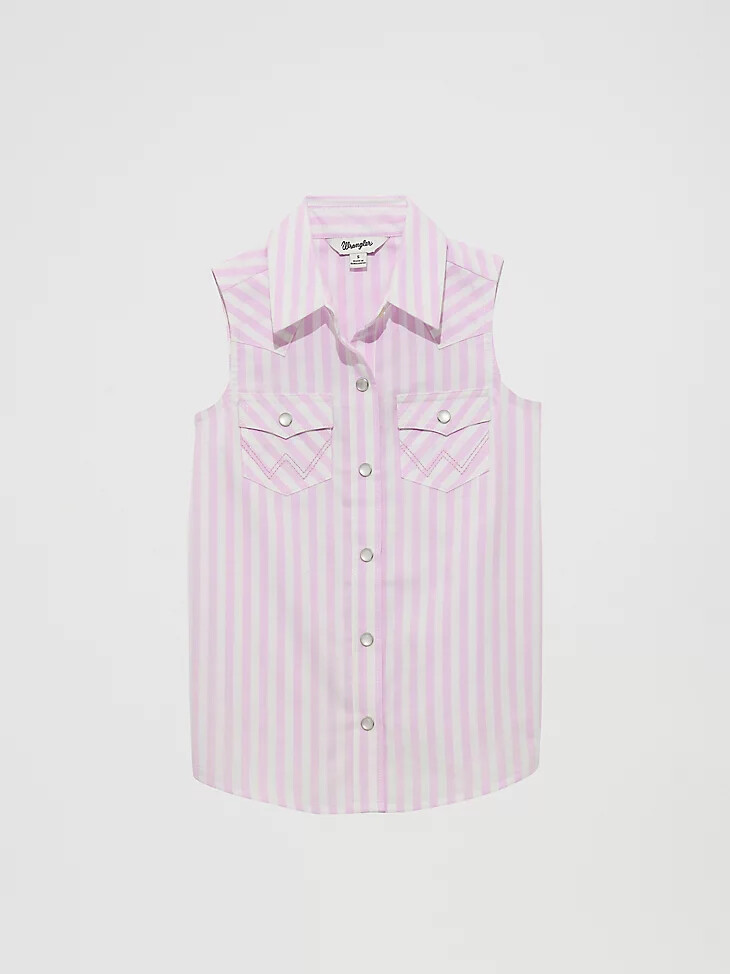 mädchen gestreiftes western-tanktop mit druckknöpfen lila
